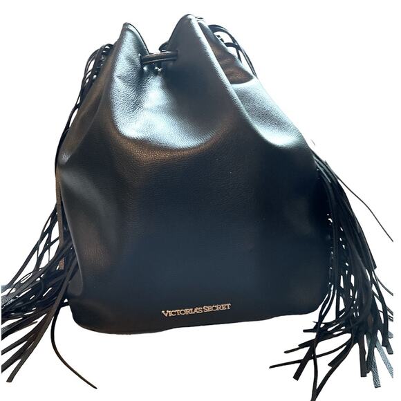 Victoria's Secret Black Fringe Backpack Knapsack Like New - Picture 1 of 8